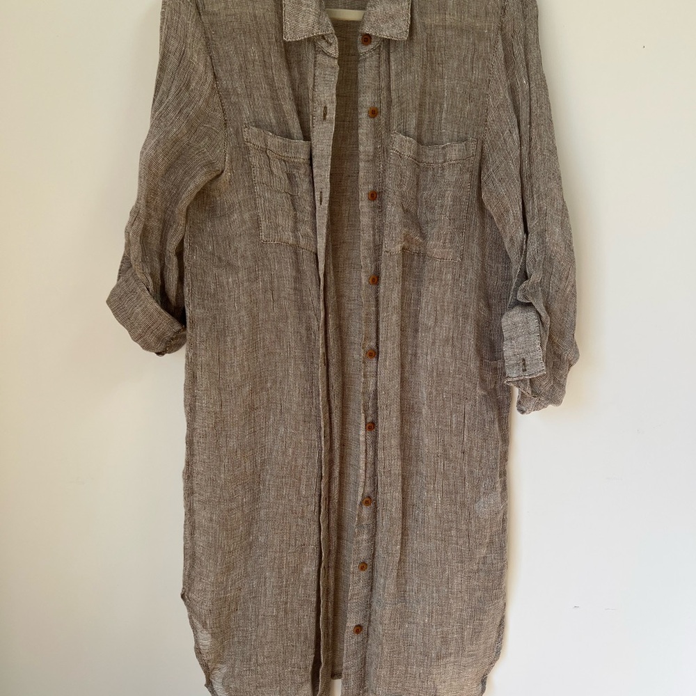 Magaschoni Cream and Brown Textured linen Shirt